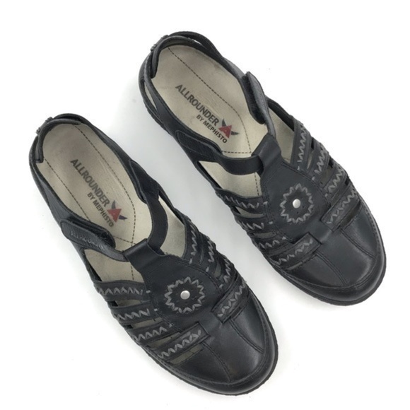 Allrounders by Mephisto Galina Black Leather Fisherman Sandals Size 7.5 - Picture 3 of 9